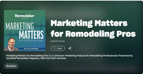Cover image of the Marketing Matters for Remodeling Pros podcast presented by Qualified Remodeler Magazine, featuring host Rich Harshaw and marketing tips for contractors.